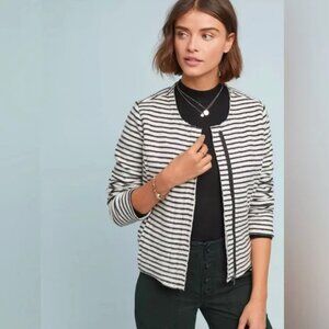 Anthropologie Dolan Striped Moto Zip Jacket Brushed Fleece Gray White sz Medium
